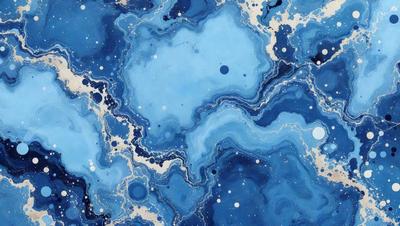 The primary subject of the image is a blue and white painting of a rocky landscape. The setting is a blue and white ocean, with the painting's surface resembling a blue and white ocean. The visual style is a painting, and the dominant colors are blue and white. The overall atmosphere is serene and calming, as the painting captures the beauty of the ocean and its rocky surroundings.