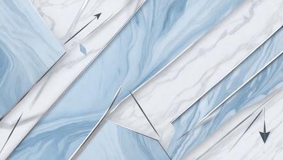 The primary subject of the image is a marble surface with a pattern of blue and white. The setting is a marble countertop, and the visual style is a combination of photo and digital art. The colors and mood of the image are predominantly blue and white, creating a clean and elegant atmosphere.