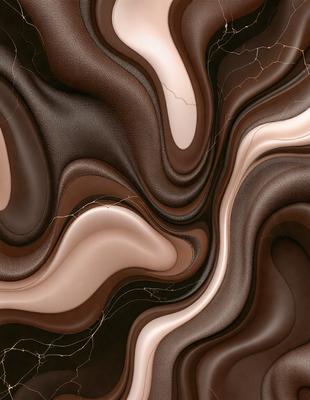 The primary subject of the image is a close-up of a brown and white marbled pattern. The setting is a black and white background, which contrasts with the marbled pattern. The visual style is a combination of a photo and digital art, creating a unique and intricate design. The colors and mood of the image are predominantly dark, with the brown and white marbled pattern providing a sense of depth and complexity.