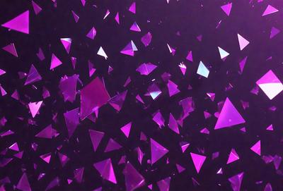 The primary subject of the image is a purple background with a pattern of triangles. The setting appears to be a dark room, and the visual style is a combination of digital art and illustration. The dominant colors are purple and pink, creating a mood of calmness and tranquility.