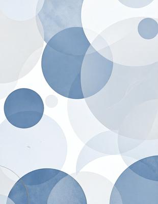 The primary subject of the image is a pattern of blue circles on a white background. The circles are arranged in various sizes and positions, creating a visually interesting and dynamic composition. The setting is a white surface, which provides a clean and minimalist backdrop for the circles. The visual style of the image is a combination of digital art and illustration, as the circles are created using a computer-generated design. The dominant colors in the image are blue and white, giving the overall atmosphere a calm and soothing feel.