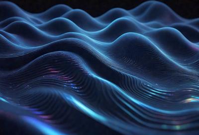 The primary subject of the image is a blue wave pattern, which is the main focus of the image. The setting is a dark background, which contrasts with the blue wave pattern. The visual style is a digital art or illustration, as the wave pattern appears to be a digital creation. The dominant colors are blue and black, creating a calm and serene atmosphere.