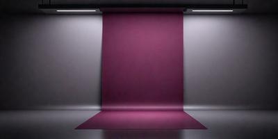 The primary subject of the image is a large, purple wall. The setting is a room with a gray background. The visual style is a photo, and the dominant colors are purple and gray. The overall atmosphere is moody and dramatic.