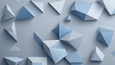 The primary subject of the image is a blue wall with a pattern of triangles. The setting is a room with a blue background. The visual style is a combination of digital art and illustration. The dominant colors are blue and white, creating a calm and soothing atmosphere.