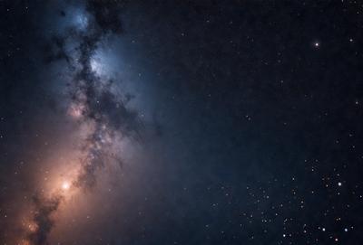 The primary subject of the image is a beautiful starry night sky. The setting is a dark, cloudy night with a few stars visible in the sky. The visual style is a photo of the night sky, capturing the beauty of the celestial landscape. The colors and mood of the image are serene and peaceful, as the night sky is illuminated by the stars and the darkness of the night.