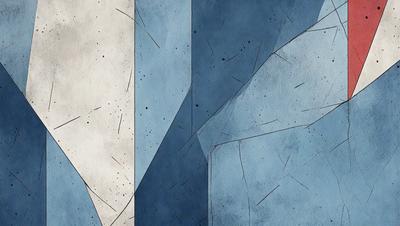 The primary subject of the image is a blue and white wall with a pattern of white and blue squares. The setting is a room with a blue wall, and the visual style is a digital art or illustration. The dominant colors are blue and white, creating a calm and soothing atmosphere.