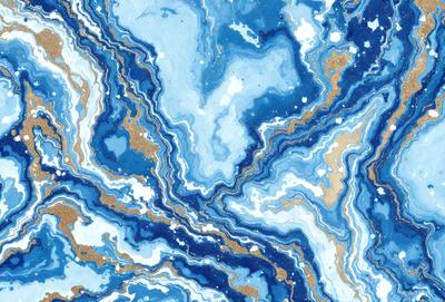 The primary subject of the image is a blue and white marbled pattern, which is the main object, scene, or focus of the image. The setting or background features a blue and white marbled surface, which is the environment, backdrop, or surface visible in the image. The visual style of the image is a digital art or illustration, as it is a digital representation of the marbled pattern. The dominant colors in the image are blue and white, creating a calm and serene atmosphere.