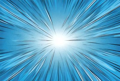 The primary subject of the image is a bright, white light, which appears to be a sun or a light source. The setting is a blue sky, which serves as the backdrop for the light. The visual style of the image is digital art, as it is a comic book-like illustration. The colors and mood of the image are predominantly blue, with the bright white light creating a contrasting and vibrant atmosphere.