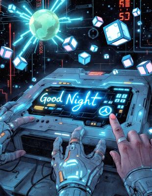 The primary subject of the image is a person's hand, which is interacting with a computer screen. The setting is a space environment, with a backdrop of a planet and a star. The visual style is digital art, as the image is a colorful and detailed illustration of a person's hand on a computer screen. The colors and mood of the image are vibrant and energetic, with a focus on the person's interaction with the technology.