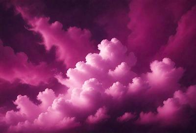 The primary subject of the image is a cloudy sky with pink clouds. The setting is a purple sky, which creates a unique and visually striking backdrop. The visual style of the image is a combination of photo and digital art, as it appears to be a photo of a painting or a digital illustration. The colors and mood of the image are predominantly pink, giving it a warm and dreamy atmosphere.