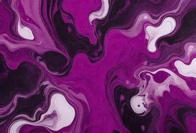 The primary subject of the image is a purple and white painting, which features a swirling pattern and a purple background. The setting is a canvas, and the visual style is a painting. The dominant colors are purple and white, creating a mood of creativity and artistic expression.