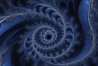 The primary subject of the image is a spiral pattern, which is the main object, scene, or focus of the image. The spiral pattern is set against a blue background, creating a visually striking contrast. The spiral pattern is a digital art piece, showcasing the artist's skill in creating intricate designs. The overall atmosphere of the image is one of beauty and complexity, with the blue color adding a sense of calmness and tranquility.