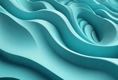The primary subject of the image is a large, blue, wavy surface that resembles a wave or a waterfall. The setting is a blue background, which adds to the overall visual style. The image is a digital art or illustration, showcasing the artist's creativity and skill in creating a realistic and captivating scene. The dominant colors are blue and white, giving the image a calming and serene atmosphere.