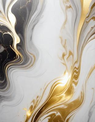 The primary subject of the image is a marble-like surface with a gold and white pattern. The setting is a room with a white background. The visual style is a combination of photo and digital art, creating a unique and intricate design. The dominant colors are gold and white, giving the scene a luxurious and elegant atmosphere.