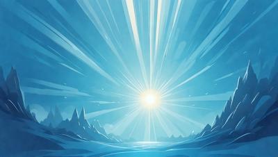 The primary subject of the image is a sunset, with the sun shining brightly in the sky. The setting is a beautiful blue ocean, creating a serene and calming atmosphere. The visual style is a digital art or illustration, showcasing the artist's creativity and skill in capturing the sunset's beauty. The colors and mood of the image are predominantly blue and warm, evoking a sense of tranquility and relaxation.