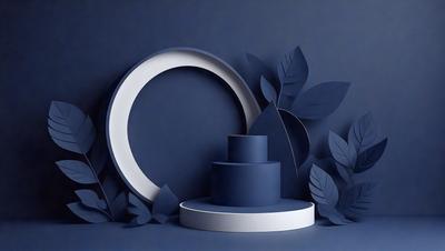 The primary subject of the image is a blue cake, which is placed on a white table. The setting is a dark room, creating a moody atmosphere. The visual style is a combination of photo and digital art, as the cake appears to be a real cake, but the overall presentation is more artistic. The colors and mood of the image are predominantly dark and dramatic, with the blue cake standing out against the white table and the dark background.