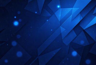 The primary subject of the image is a blue background with a pattern of triangles. The setting is a night sky, and the visual style is digital art. The dominant colors are blue and black, creating a calm and serene atmosphere.