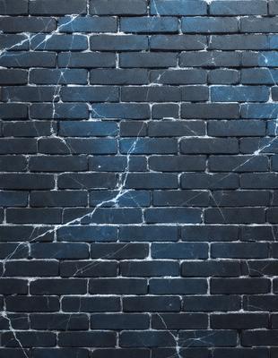 The primary subject of the image is a brick wall with a blue tint. The setting is a brick wall, and the visual style is a photo. The dominant colors are blue and black, creating a moody atmosphere.