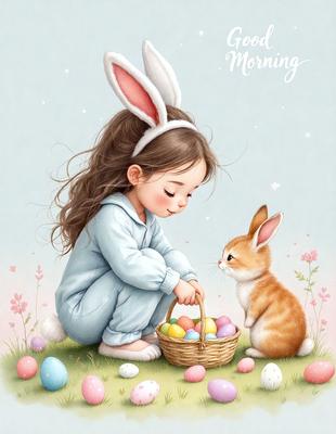 The image features a young girl sitting on the grass, holding a basket filled with colorful eggs. She is surrounded by a variety of eggs, including some that are scattered on the ground. The girl appears to be enjoying her time with the eggs, creating a playful and joyful atmosphere. The scene is set outdoors, with the girl sitting on the grass and the basket of eggs placed nearby.