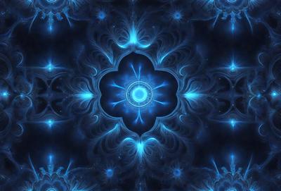 The primary subject of the image is a blue and white flower, which is the main object, scene, or focus of the image. The setting or background features a blue and white pattern, which adds to the overall visual style. The colors and mood of the image are predominantly blue and white, creating a calm and serene atmosphere.