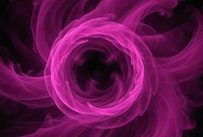 The primary subject of the image is a purple, swirling, and spiraling pattern. The setting is a dark background, which contrasts with the vibrant purple color of the swirl. The visual style appears to be a combination of digital art and illustration, creating a unique and captivating design. The colors and mood of the image are predominantly purple, giving it a calming and soothing atmosphere.