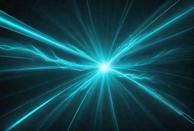 The primary subject of the image is a bright blue light, which appears to be a lightning bolt or a bright star. The light is surrounded by a dark background, creating a striking contrast. The visual style of the image is digital art, as it is a computer-generated lightning bolt. The colors and mood of the image are predominantly blue, with a sense of energy and dynamism.