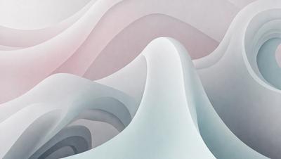 The primary subject of the image is a white, abstract mountain or wave-like structure. The setting is a white background, which creates a clean and minimalist appearance. The visual style is a combination of digital art and illustration, giving the image a unique and artistic feel. The dominant colors are white and gray, which contribute to the overall mood of the image, which is calm and serene.
