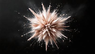 The primary subject of the image is a close-up of a white powder, possibly flour or sugar, with a few specks of brown. The setting is a dark background, which contrasts with the white powder. The visual style appears to be a close-up of a powder, possibly a digital art or illustration. The colors and mood of the image are predominantly white and brown, creating a sense of depth and texture.