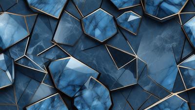 The primary subject of the image is a blue and gold patterned wall. The setting is a room with a blue and gold patterned wall, which serves as the background. The visual style of the image is a combination of digital art and illustration, creating a unique and intricate design. The dominant colors in the image are blue and gold, giving the wall a luxurious and elegant appearance.