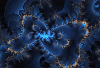 The primary subject of the image is a blue and yellow swirling pattern, which appears to be a digital art or illustration. The setting is a dark blue background, creating a contrasting effect with the swirling pattern. The visual style suggests that the image is a creative and artistic representation, possibly inspired by nature or abstract concepts. The dominant colors are blue and yellow, which contribute to the overall mood of the image, evoking a sense of depth and complexity.