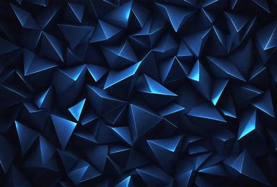 The primary subject of the image is a blue and white geometric pattern. The setting is a blue background, and the visual style appears to be a digital art or illustration. The dominant colors are blue and white, creating a calm and soothing atmosphere.