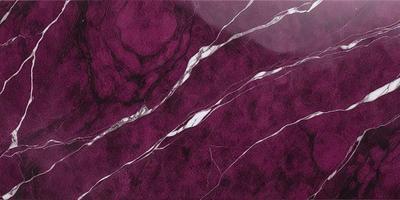 The primary subject of the image is a purple marble wall with white veins. The setting is a room with a purple marble floor. The visual style is a close-up of the marble wall, showcasing its unique texture and design. The colors and mood of the image are predominantly purple and dark, creating a sense of luxury and sophistication.