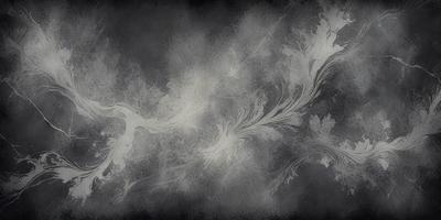 The primary subject of the image is a tree branch with leaves. The setting is a gray background, which adds a moody atmosphere to the scene. The visual style is a combination of a photo and digital art, creating a unique and intricate pattern. The colors are predominantly gray, with some hints of green from the leaves, and the overall mood is calm and serene.
