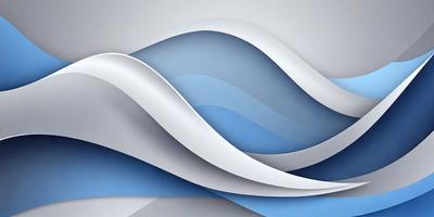 The primary subject of the image is a large, curved wave. The setting is a white background, which creates a clean and minimalist appearance. The visual style is a digital art or illustration, as the wave is depicted in a stylized manner. The dominant colors are blue and white, giving the image a calm and serene atmosphere.