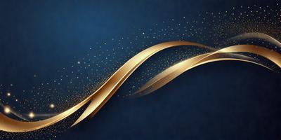 The primary subject of the image is a gold and blue swirl pattern. The setting is a blue background, and the visual style is a digital art or illustration. The dominant colors are gold and blue, creating a sense of movement and elegance.