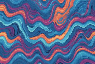 The primary subject of the image is a colorful, abstract design featuring a mix of blue, orange, and purple hues. The setting is a blue and purple background, which complements the vibrant colors of the design. The visual style appears to be a combination of digital art and illustration, creating a unique and eye-catching pattern. The overall atmosphere is lively and energetic, with the colors and patterns creating a sense of movement and dynamism.