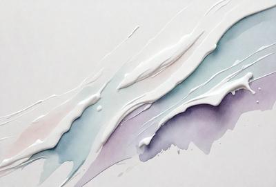 The primary subject of the image is a painting of a colorful, swirling design. The setting is a white background, which provides a clean and uncluttered appearance. The visual style is a combination of digital art and illustration, creating a unique and eye-catching piece of art. The dominant colors in the painting are purple, blue, and white, which contribute to a vibrant and lively atmosphere.