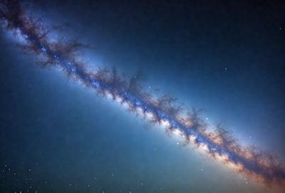 The primary subject of the image is a large, dark blue space with a bright, white star. The setting is a night sky, and the visual style is a photo. The colors and mood of the image are predominantly dark and moody, with the star being the only bright spot in the sky.