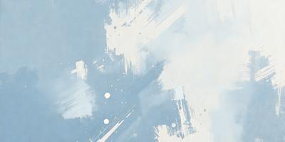 The primary subject of the image is a blue and white painting, which features a cloudy sky with a few dots of color. The setting is a white background, and the visual style appears to be a mix of digital art and illustration. The colors and mood of the painting are predominantly blue and white, creating a calm and serene atmosphere.