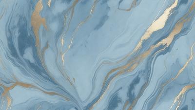 The primary subject of the image is a blue and gold marbled wallpaper. The setting is a room with a blue and gold marbled wallpapered wall. The visual style is a close-up of the wallpaper, showcasing its intricate design. The colors and mood of the image are predominantly blue and gold, creating a luxurious and elegant atmosphere.