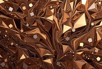 The primary subject of the image is a close-up of a brown and gold patterned surface, which appears to be a textured wallpaper or a piece of artwork. The setting is indoors, with the surface being the main focus of the image. The visual style is a combination of digital art and illustration, creating a unique and intricate design. The colors and mood of the image are warm and inviting, with the brown and gold tones evoking a sense of richness and luxury.