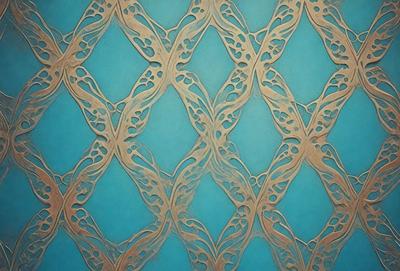 The primary subject of the image is a decorative wall design featuring a pattern of interconnected circles. The setting is a blue wall, which serves as the backdrop for the intricate pattern. The visual style of the image is a combination of digital art and illustration, creating a unique and eye-catching design. The dominant colors in the image are blue and brown, giving the overall atmosphere a sense of warmth and sophistication.