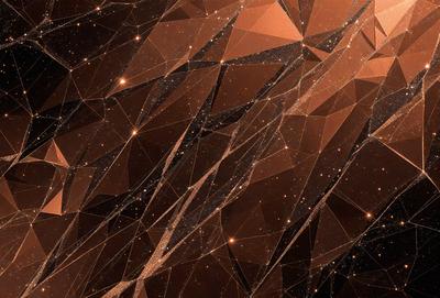 The primary subject of the image is a close-up of a patterned surface, which appears to be a textured wall or a piece of art. The setting is a dark room, and the visual style is a combination of digital art and illustration. The dominant colors in the image are shades of brown and black, creating a moody and intriguing atmosphere.