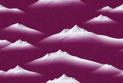 The primary subject of the image is a mountainous landscape, featuring a series of snow-capped mountains. The setting is a purple background, which adds a unique visual style to the scene. The image appears to be a digital art or illustration, showcasing the artist's creativity and skill in depicting the mountain range. The dominant colors in the image are purple and white, creating a serene and calming atmosphere.