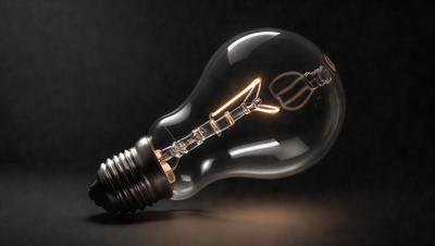 The primary subject of the image is a light bulb, which is the main object in the scene. The light bulb is placed on a black background, creating a contrast between the light and the darkness. The visual style of the image is a photo, capturing the light bulb in its natural setting. The colors in the image are predominantly black and white, giving the image a classic and timeless feel.