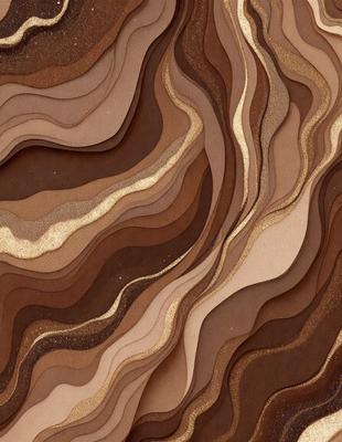 The primary subject of the image is a close-up of a brown and gold patterned material, possibly a piece of leather or a textured wallpaper. The setting appears to be a room with a brown and gold color scheme. The visual style of the image is a close-up of the patterned material, which gives it a textured and detailed appearance. The colors and mood of the image are warm and inviting, with the brown and gold tones creating a sense of richness and luxury.