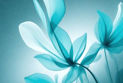 The primary subject of the image is a blue flower with a long stem. The setting is a blue background, which creates a visually appealing contrast with the flower. The visual style is a close-up of the flower, showcasing its details and texture. The dominant colors are blue and white, giving the image a calm and serene atmosphere.