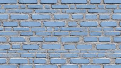 The primary subject of the image is a blue brick wall. The setting is a brick wall with a blue color, and the visual style is a photo. The dominant colors and overall atmosphere are blue and gray, creating a calm and serene environment.