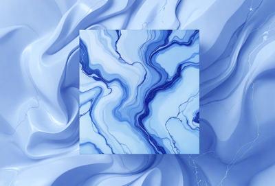 The primary subject of the image is a blue and white marbled pattern, which is the main focus of the image. The setting is a blue background, which complements the blue and white marbled pattern. The visual style is a digital art, as the marbled pattern appears to be a digital creation. The colors and mood of the image are predominantly blue and white, creating a calm and serene atmosphere.