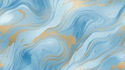 The primary subject of the image is a blue and gold swirling pattern, which appears to be a painting or a digital artwork. The setting is a blue background, and the visual style is a combination of painting and digital art. The dominant colors are blue and gold, creating a sense of depth and richness in the artwork.